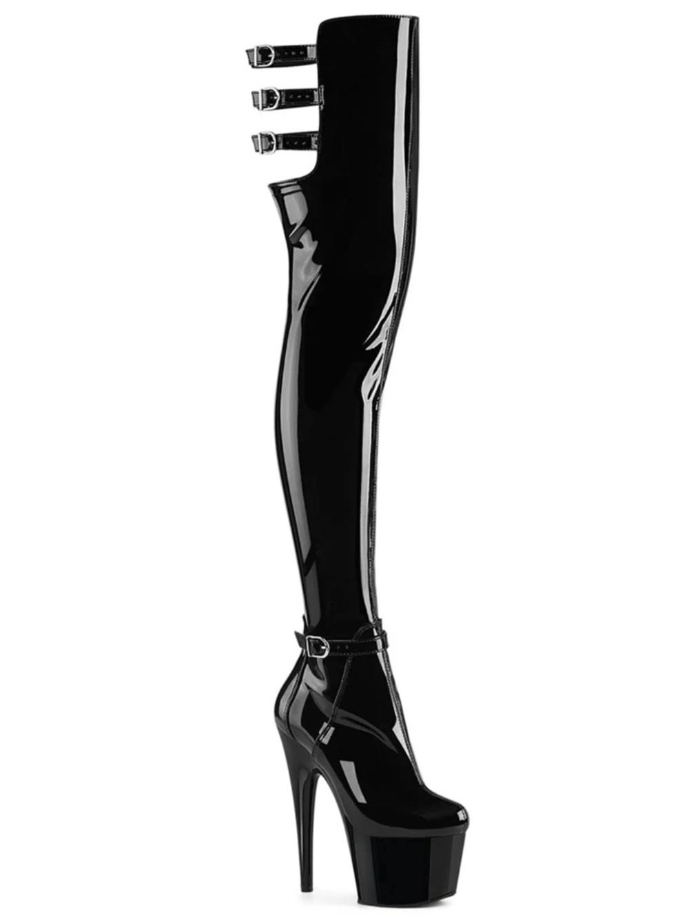 Pleaser Adore 3055 Payent Thigh High Platform Stiletto Boot - Black